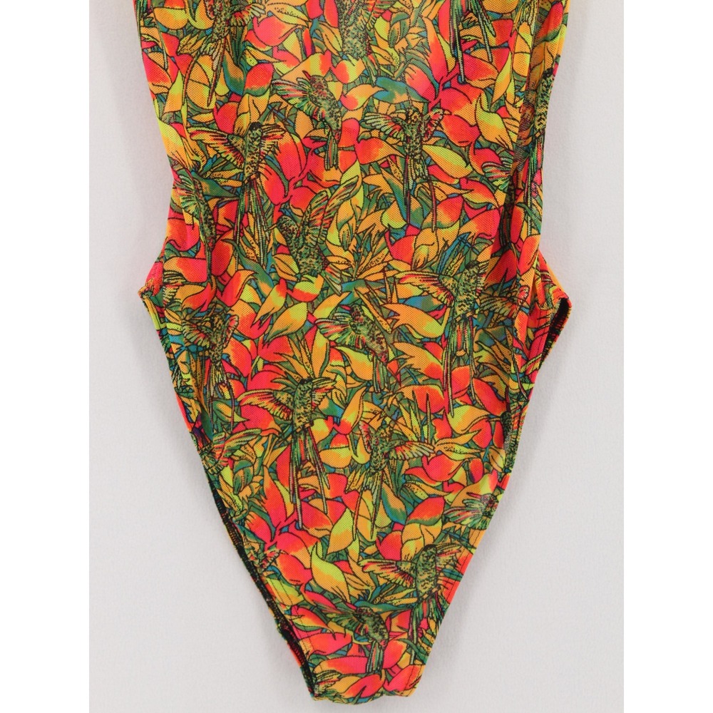 90's Solar Tan Through One Piece Swimsuit size 13/14 Neon Scoop Back Size 13/14 - Picture 2 of 10